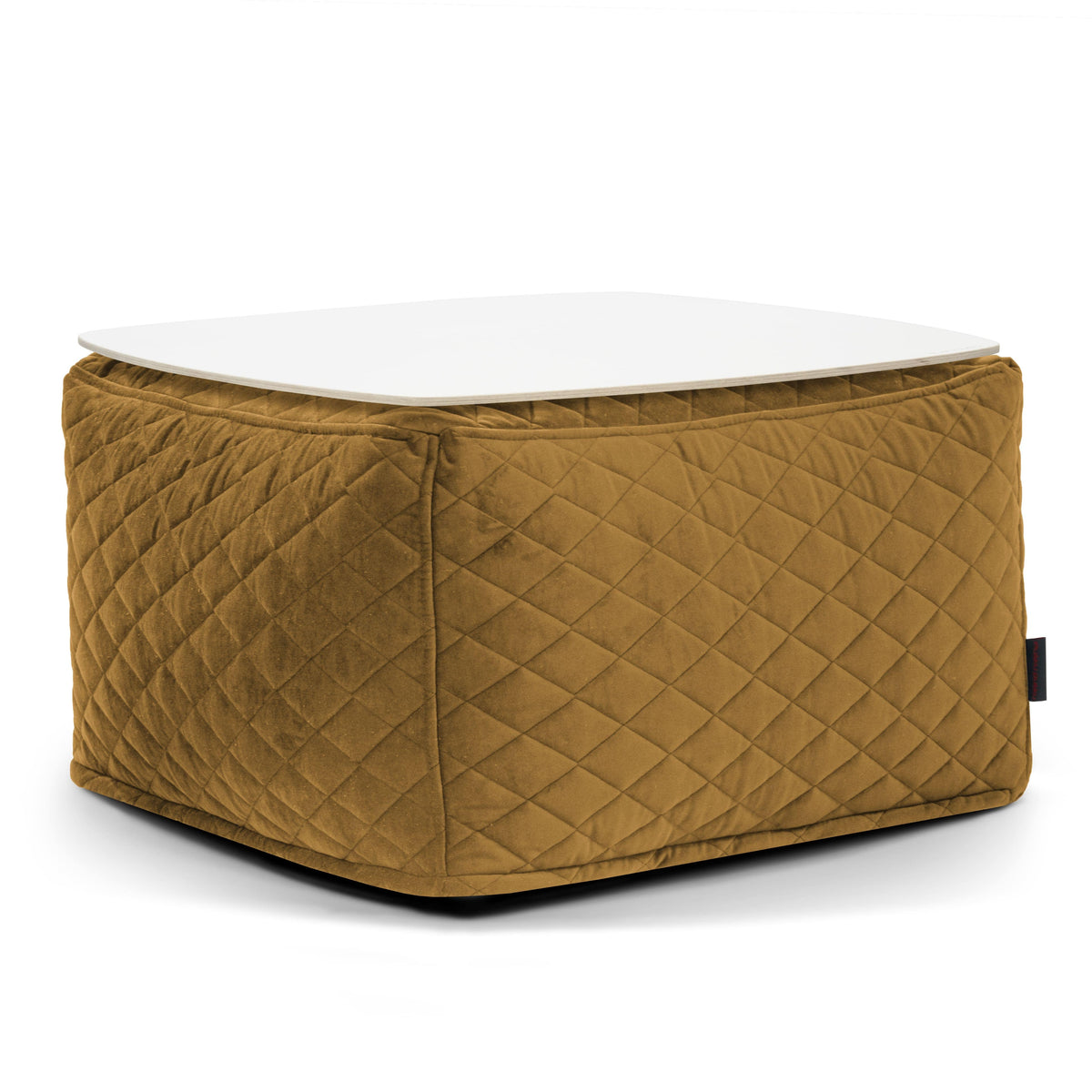 Pouf Table Basse en Velours Matelassé Jaune Ocre