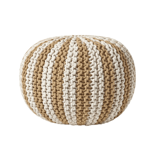 Pouf Tricot Grosse Maille Beige Crème