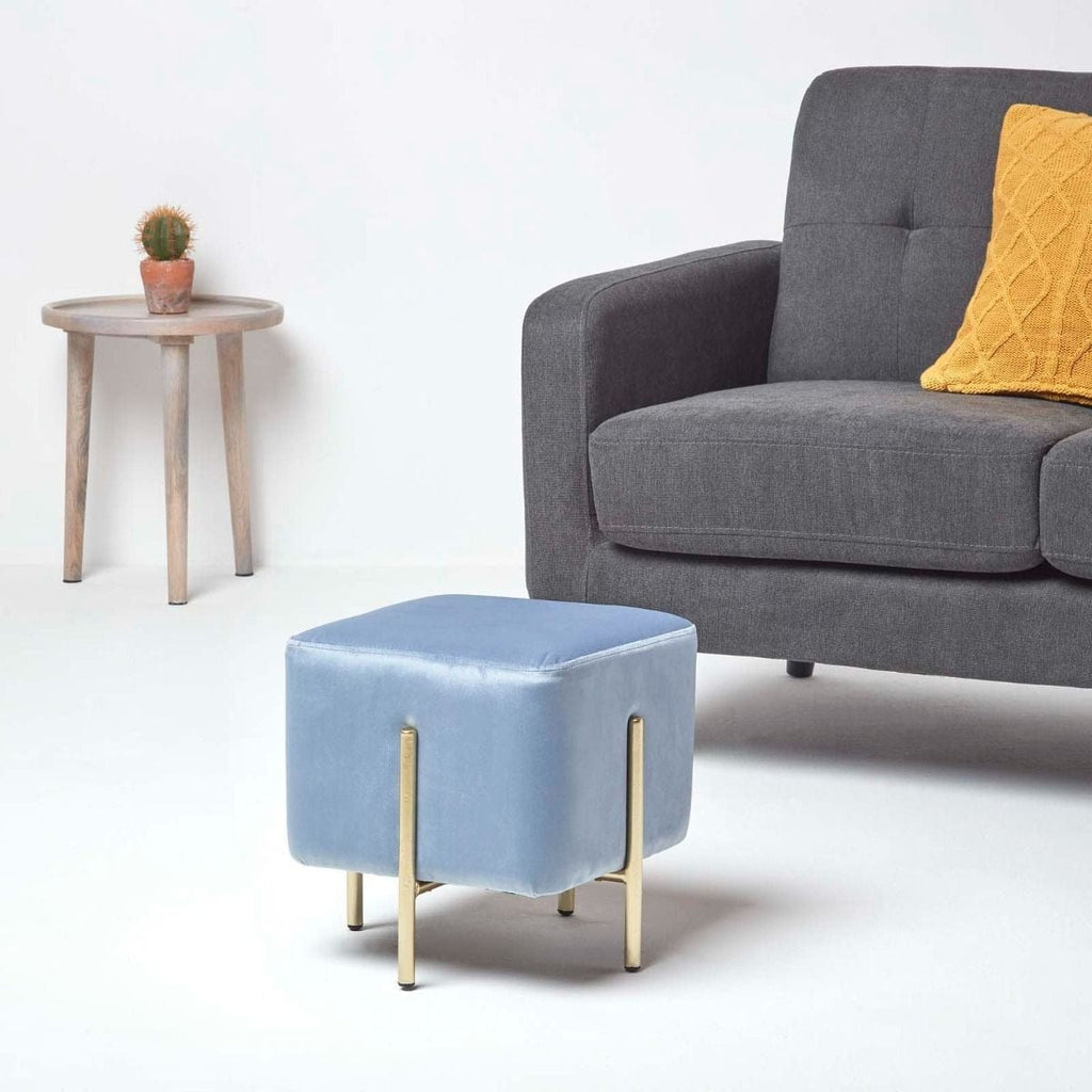 Pouf Velours Metal Doré