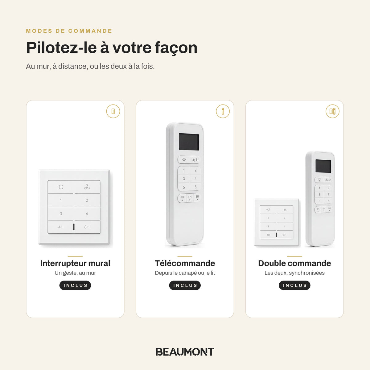 Ventilateur de Plafond en Bois Massif Silencieux Haut de Gamme Sans Lumière LED, Télécommande et Réversible Été/Hiver - Sylvane