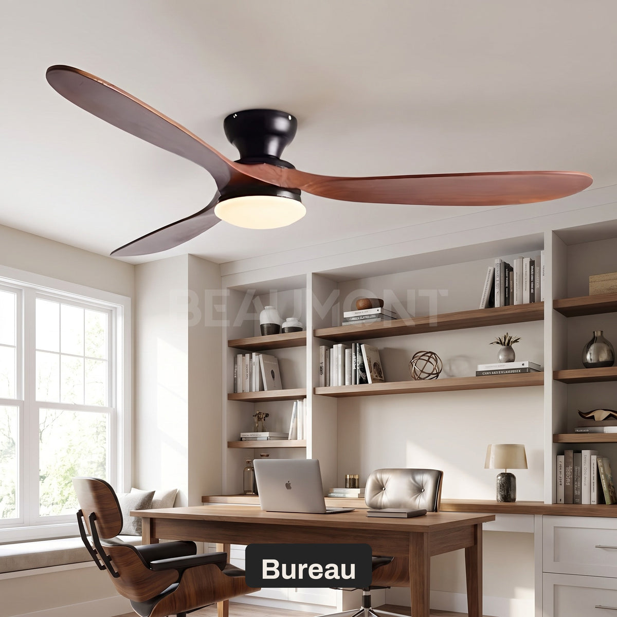 Ventilateur de Plafond en Bois Massif Silencieux Haut de Gamme Avec Lumière LED, Télécommande et Réversible Été/Hiver - Sylvane