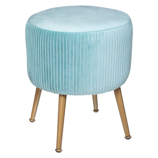 Tabouret Pouf Velours Côtelé Bleu Ciel