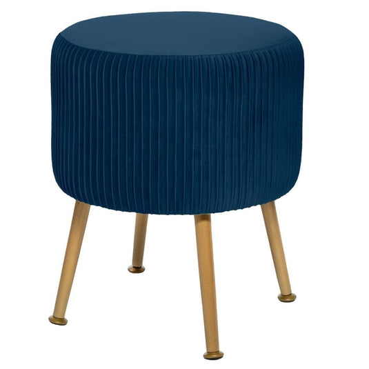 Tabouret Pouf Velours Côtelé Bleu Marine