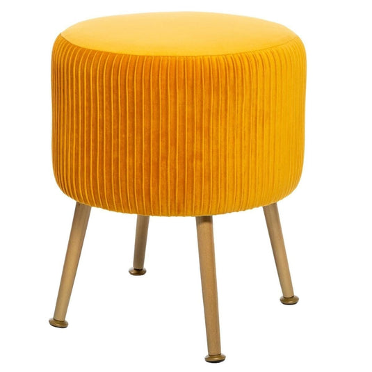 Tabouret Pouf Velours Côtelé Jaune Moutarde