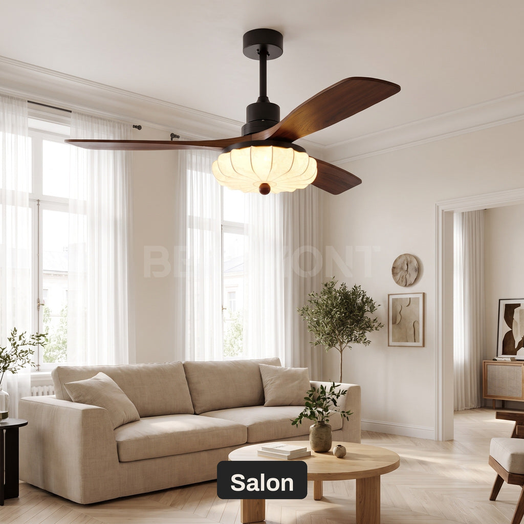 Ventilateur de Plafond Vintage Silencieux en Bois Style Colonial Avec Lumière LED, Télécommande et Réversible Été/Hiver - Trianon