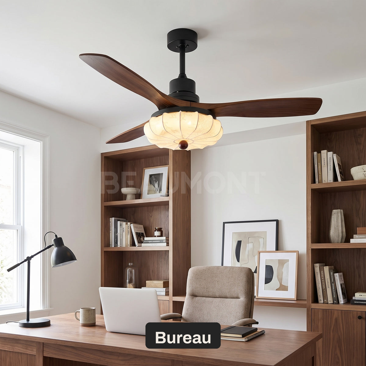 Ventilateur de Plafond Vintage Silencieux en Bois Style Colonial Avec Lumière LED, Télécommande et Réversible Été/Hiver - Trianon