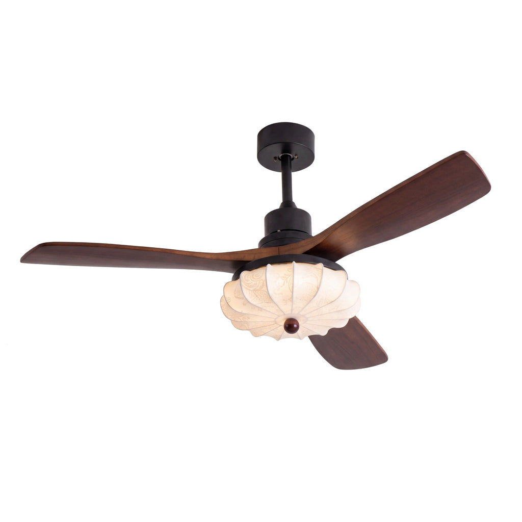 Ventilateur de Plafond Vintage Silencieux en Bois Style Colonial Avec Lumière LED, Télécommande et Réversible Été/Hiver - Trianon