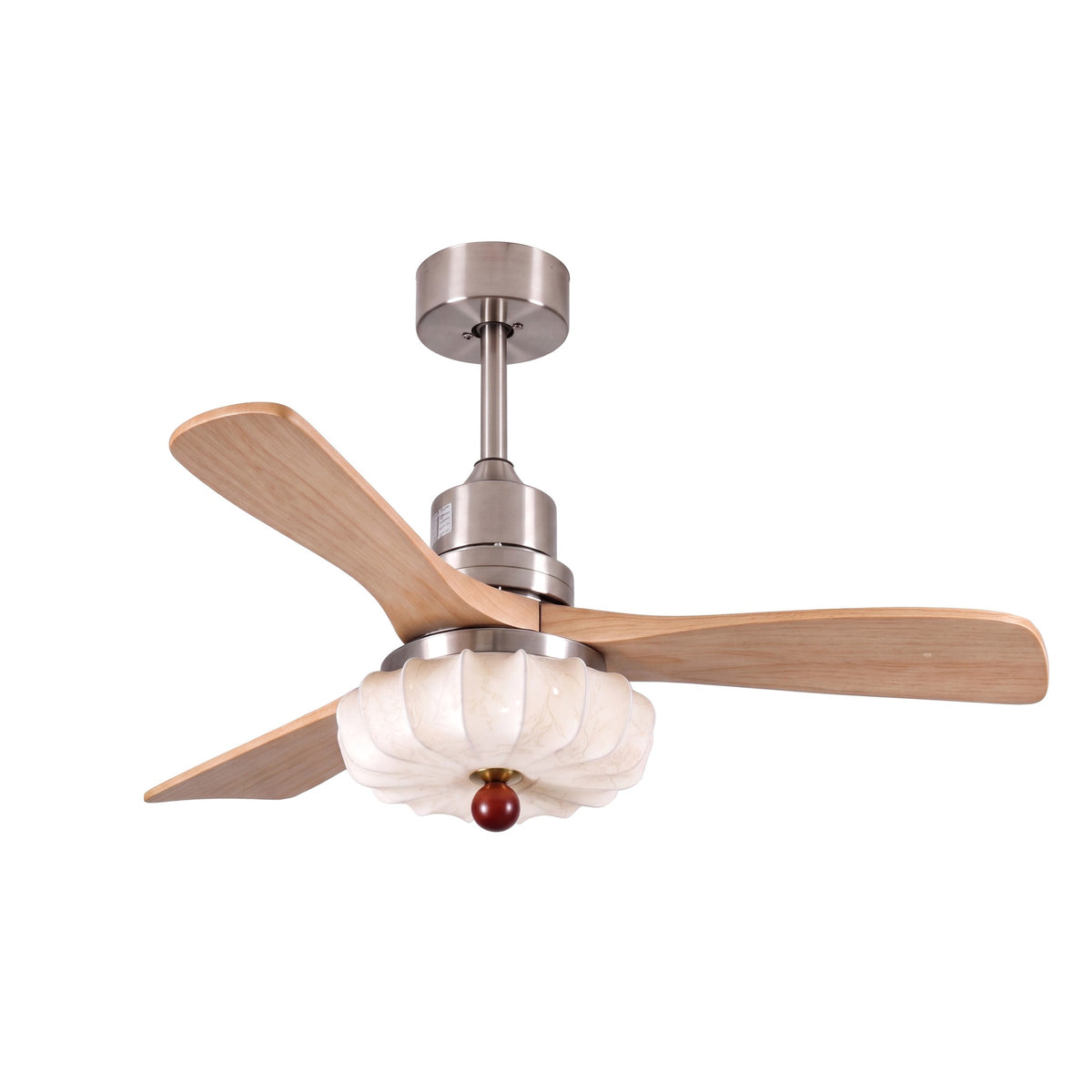 Ventilateur de plafond Trianon, pales noyer clair et structure argentée