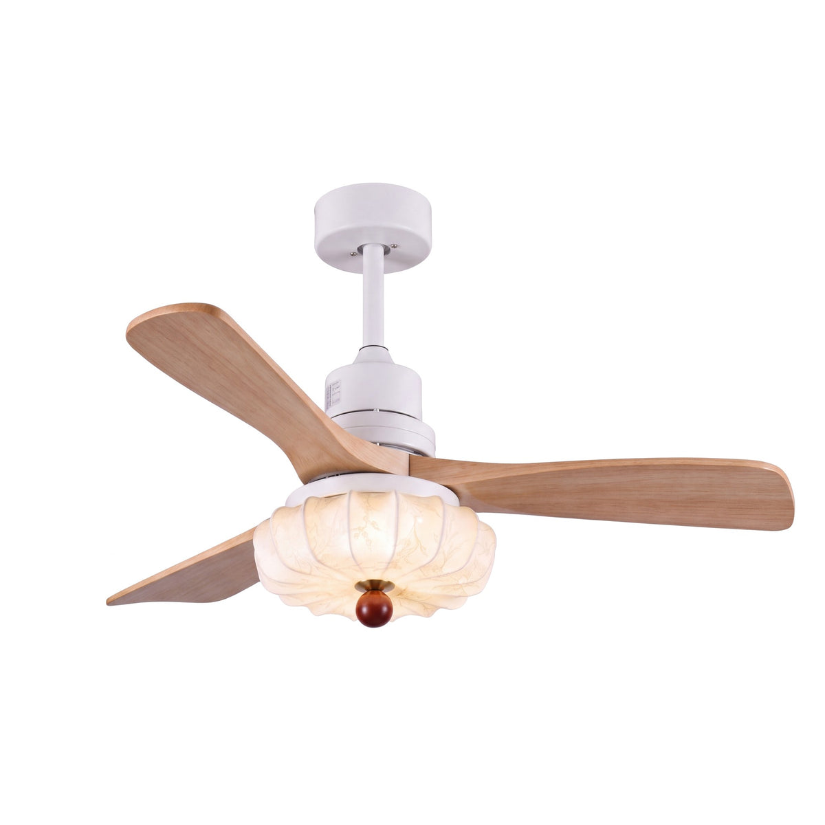 Ventilateur de plafond Trianon, pales noyer clair et structure blanc pur