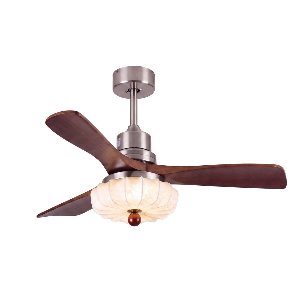 Ventilateur de plafond Trianon, pales noyer foncé et structure argentée
