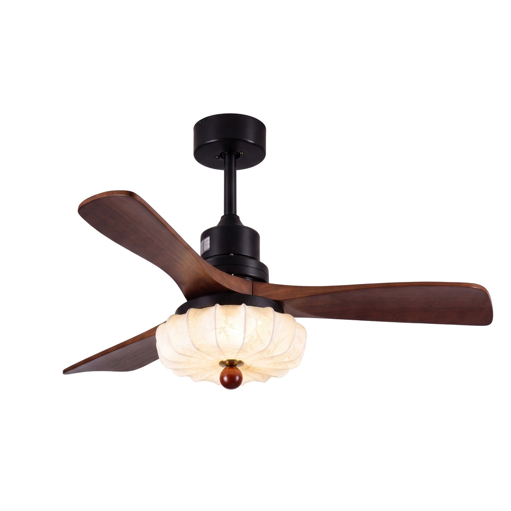 Ventilateur de plafond Trianon, pales noyer foncé et structure noir mat