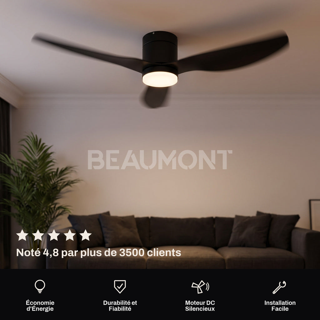 Ventilateur Plafond Silencieux Ultra-Plat avec Moteur DC – Diamètre 106 cm / 132 cm