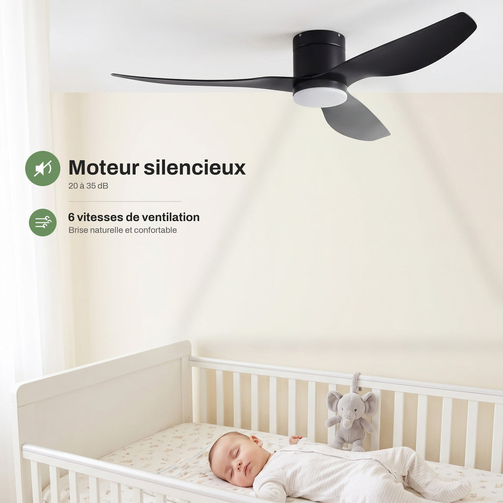 Ventilateur Plafond Silencieux Ultra-Plat avec Moteur DC – Diamètre 106 cm / 132 cm