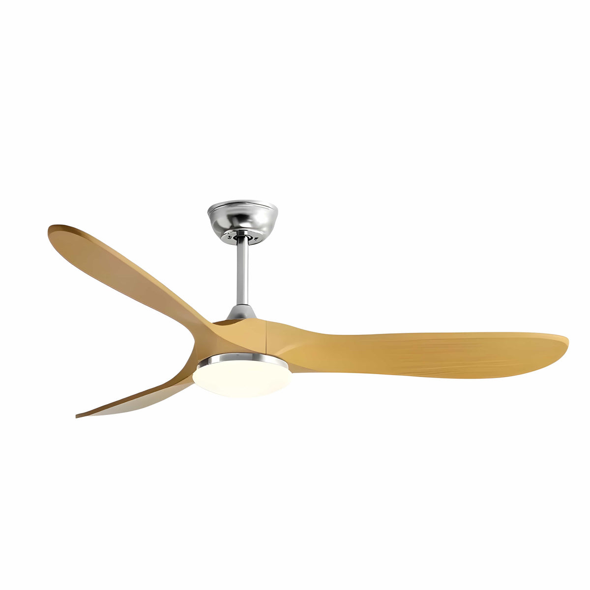 Ventilateur de plafond Maverick avec éclairage, télécommande et moteur DC ∅ 92 cm x H 25 cm / Finition bois argenté