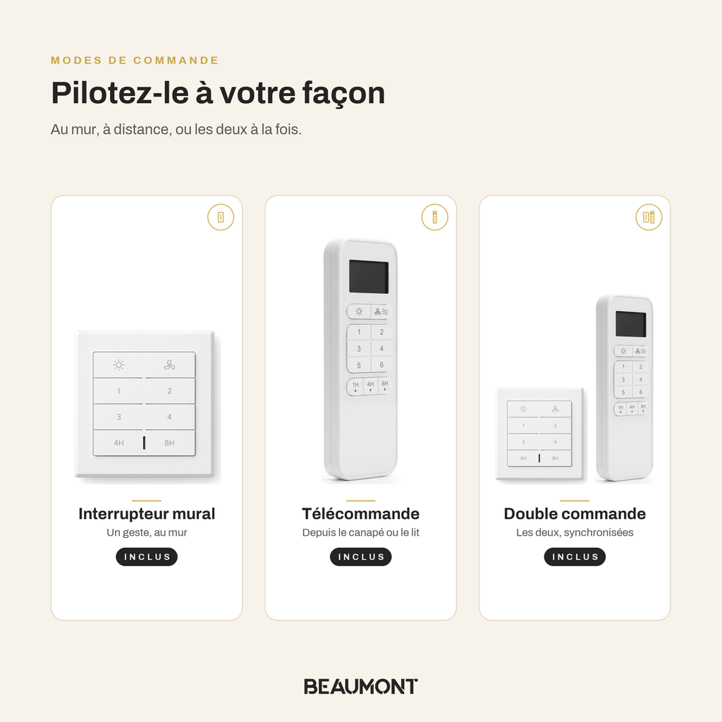 Ventilateur de Plafond en Bois Massif Silencieux Haut de Gamme Avec Lumière LED, Télécommande et Réversible Été/Hiver - Sylvane
