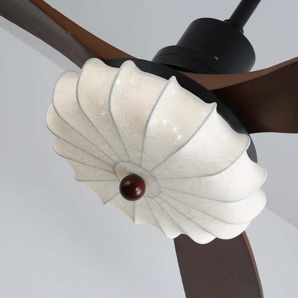 Abat-jour plissé en tissu et perle en bois du ventilateur de plafond Trianon