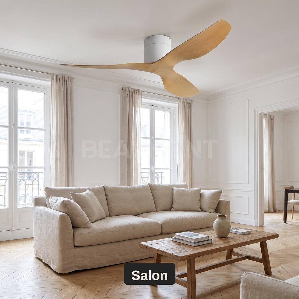 Ventilateur de Plafond Extra-Plat Silencieux pour Plafond Bas Sans Lumière LED, Télécommande et Réversible Été/Hiver - Voltaire