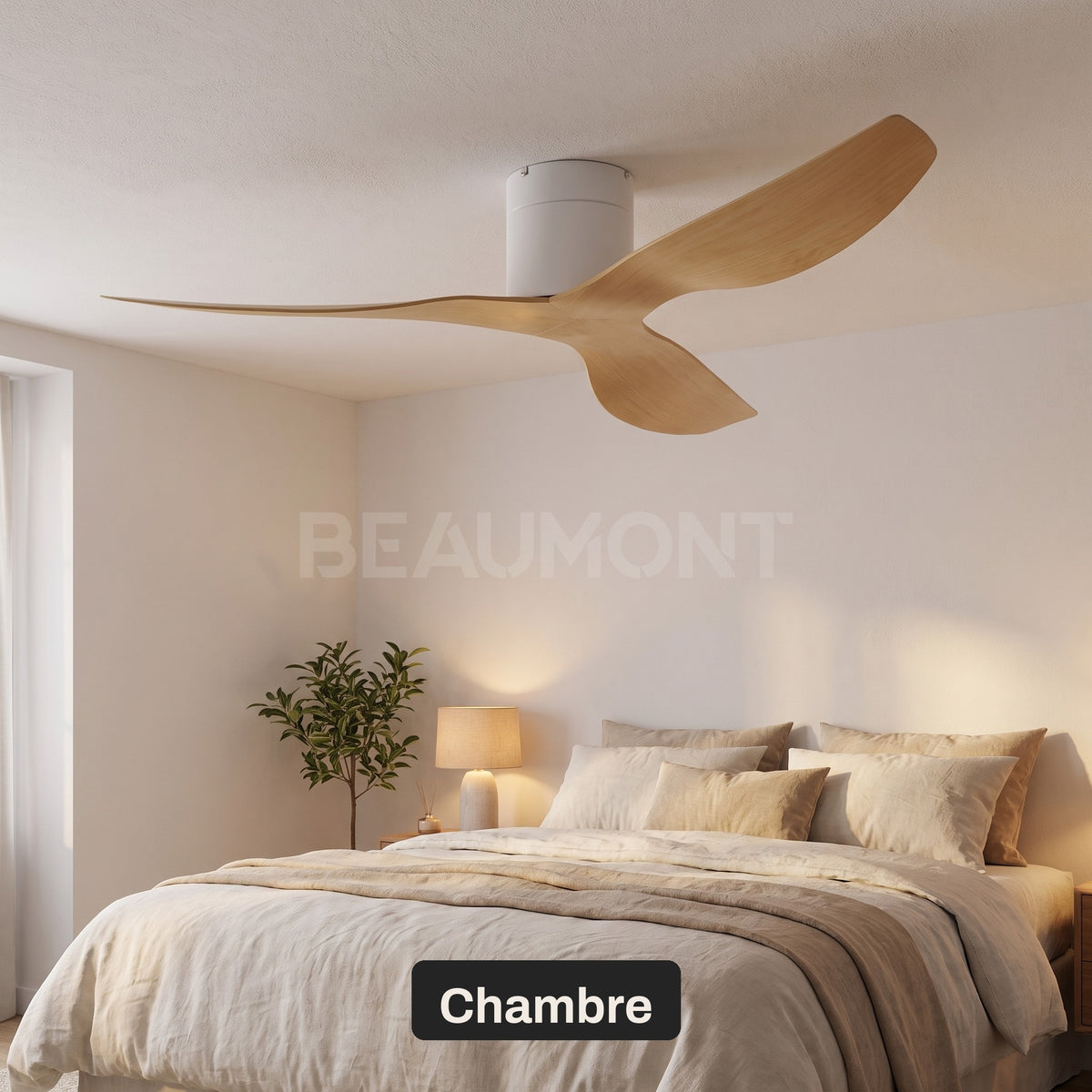 Ventilateur de Plafond Extra-Plat Silencieux pour Plafond Bas Sans Lumière LED, Télécommande et Réversible Été/Hiver - Voltaire